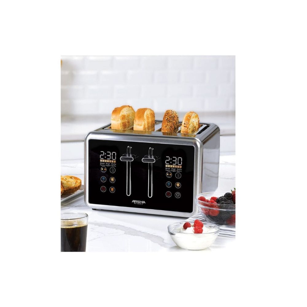 Arshia Digital Bread Toaster Black - 2 Slot, 4 Slice, Baguette Control