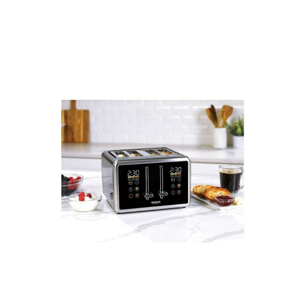 Arshia Digital Bread Toaster Black - 2 Slot, 4 Slice, Baguette Control