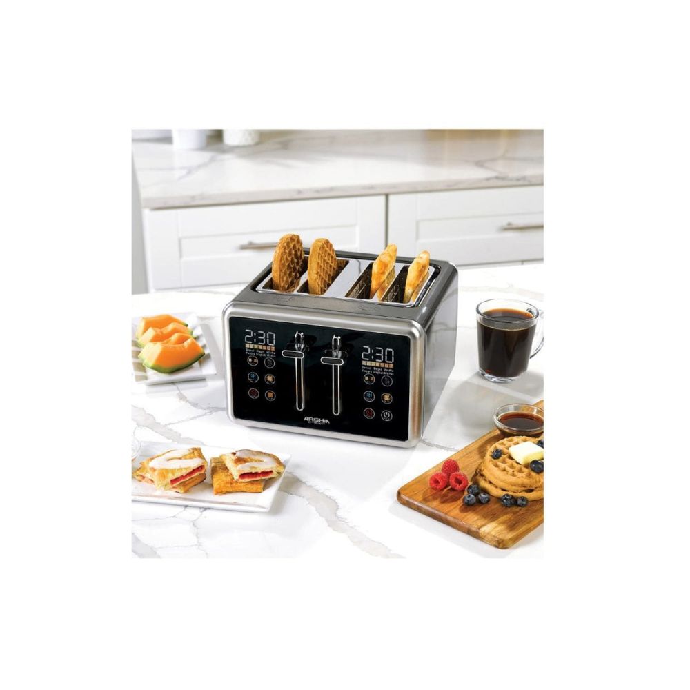 Arshia Digital Bread Toaster Black - 2 Slot, 4 Slice, Baguette Control