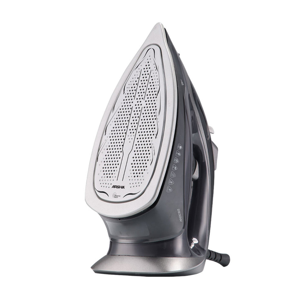 Arshia Steam Iron – 2830W Black & Silver, Auto Shut-Off, Anti-Drip, Dual Soleplate
