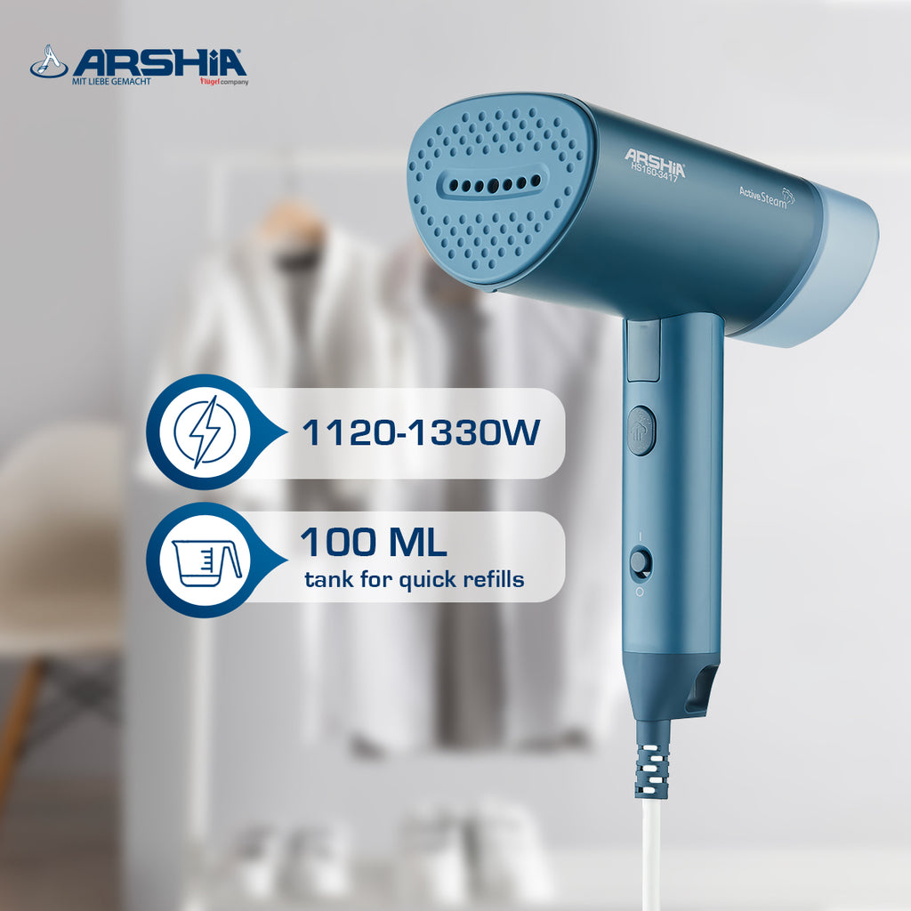 Arshia Foldable Handheld Garment Steamer 1330W – Compact Travel-Friendly Steamer with 100ml Tank & Quick 35s Heat-Up