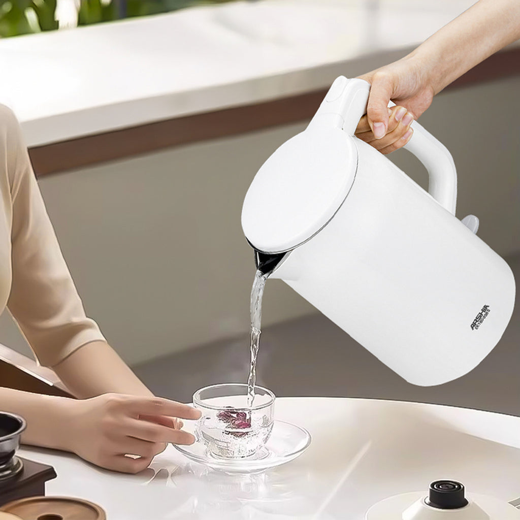 Arshia 1.7L Electric Kettle (White) – Fast Boil, Double-Wall, 360° Base, Auto Shut-Off, Family Size