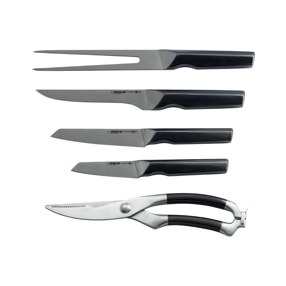 Arshia 10-Piece Titanium-Coated Knife Set with Steel Stand