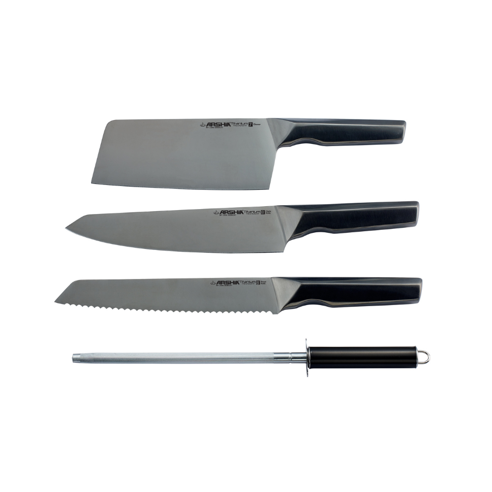 Arshia 10-Piece Titanium-Coated Knife Set with Steel Stand