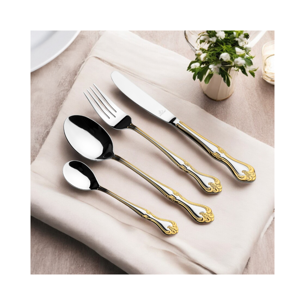 Arshia 95-Piece Stainless Steel Cutlery Set – Dual-Tone Silver & Gold Flatware | Premium 18/10 Luxury Tableware