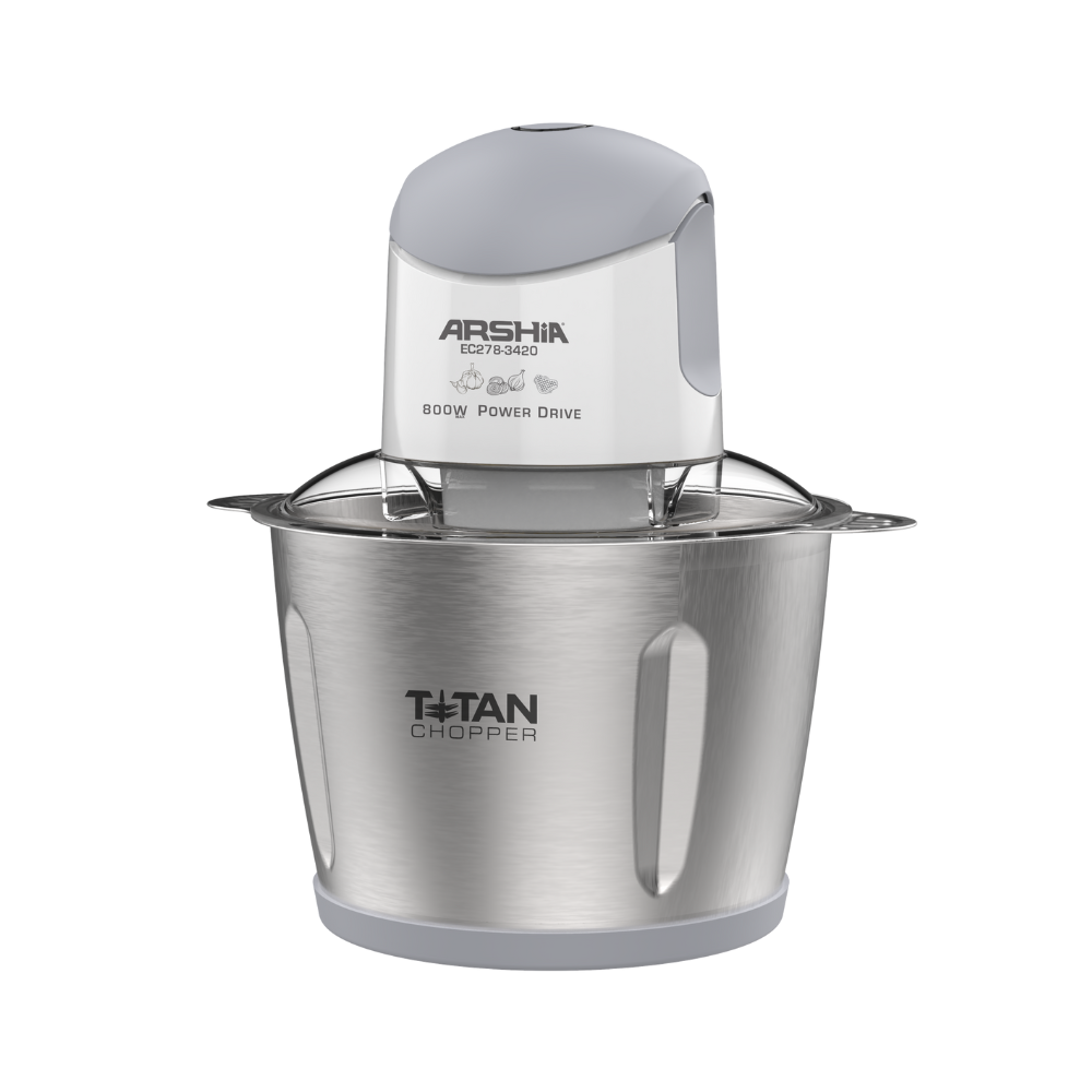 Arshia Electric Chopper 3L (White) – 600W Food Chopper with Two Bowls, Titanium Blades & Safety Switch