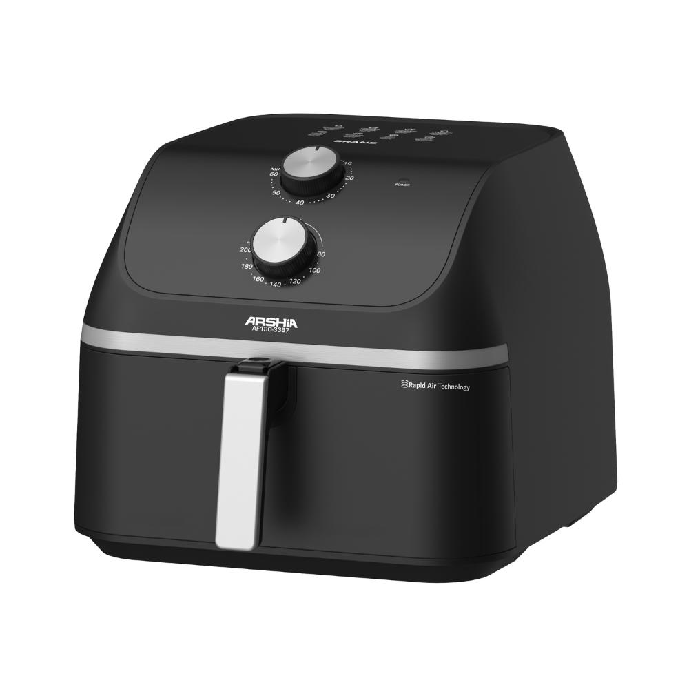 Arshia 9L Mechanical Air Fryer – 1900W Large Capacity Oil-Free Fryer with 3D Airflow, Dual Knob Control, Non-Stick Basket & Safety Features