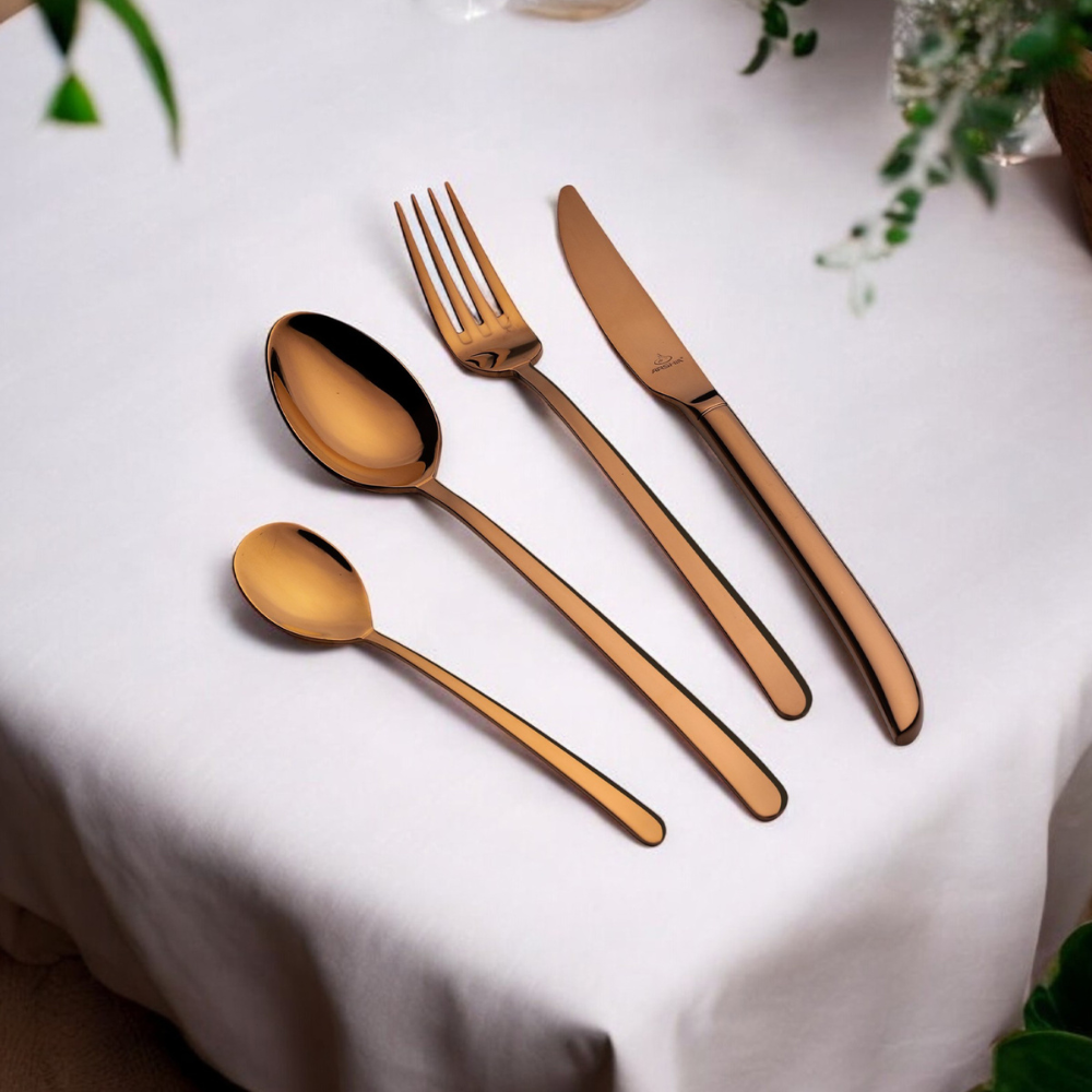Arshia 86-Piece Rose Gold Cutlery Set – 18/10 Stainless Steel, Elegant Tableware for 12 Guests