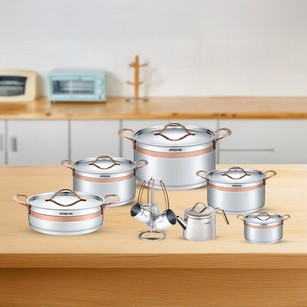 Arshia Stainless Steel Cookware Set 16Pcs Rose Gold