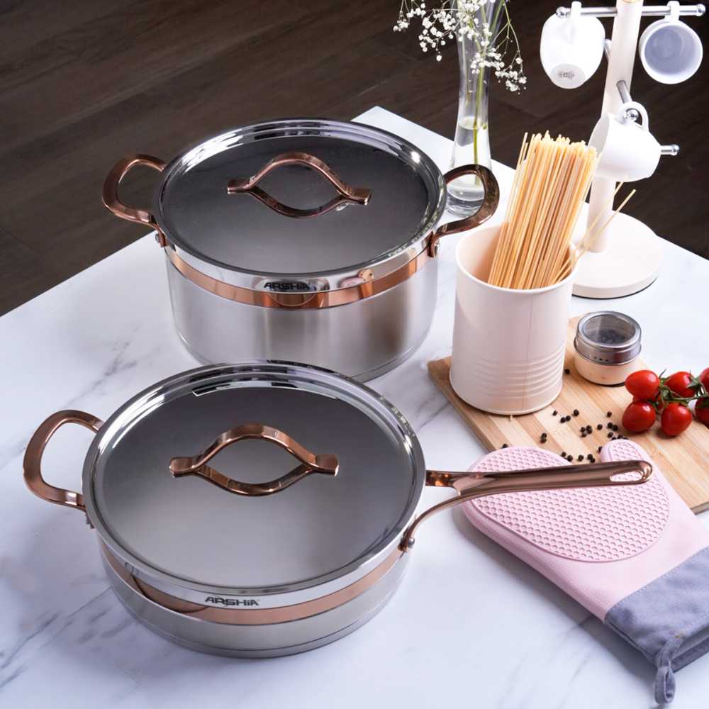 Arshia Stainless Steel Cookware Set 16Pcs Rose Gold