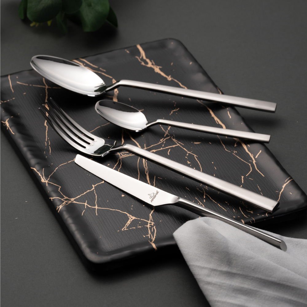 Arshia TM339S Shiny Silver 95-Piece Cutlery Set – Premium 18/10 Stainless Steel with Ergonomic Handles & Shiny Finish