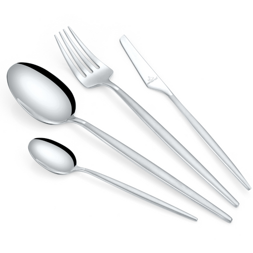 Arshia 95-Piece Silver Matte Cutlery Set – Dual-Tone 18/10 Stainless Steel, Elegant Full Dining Set for 18 Guests