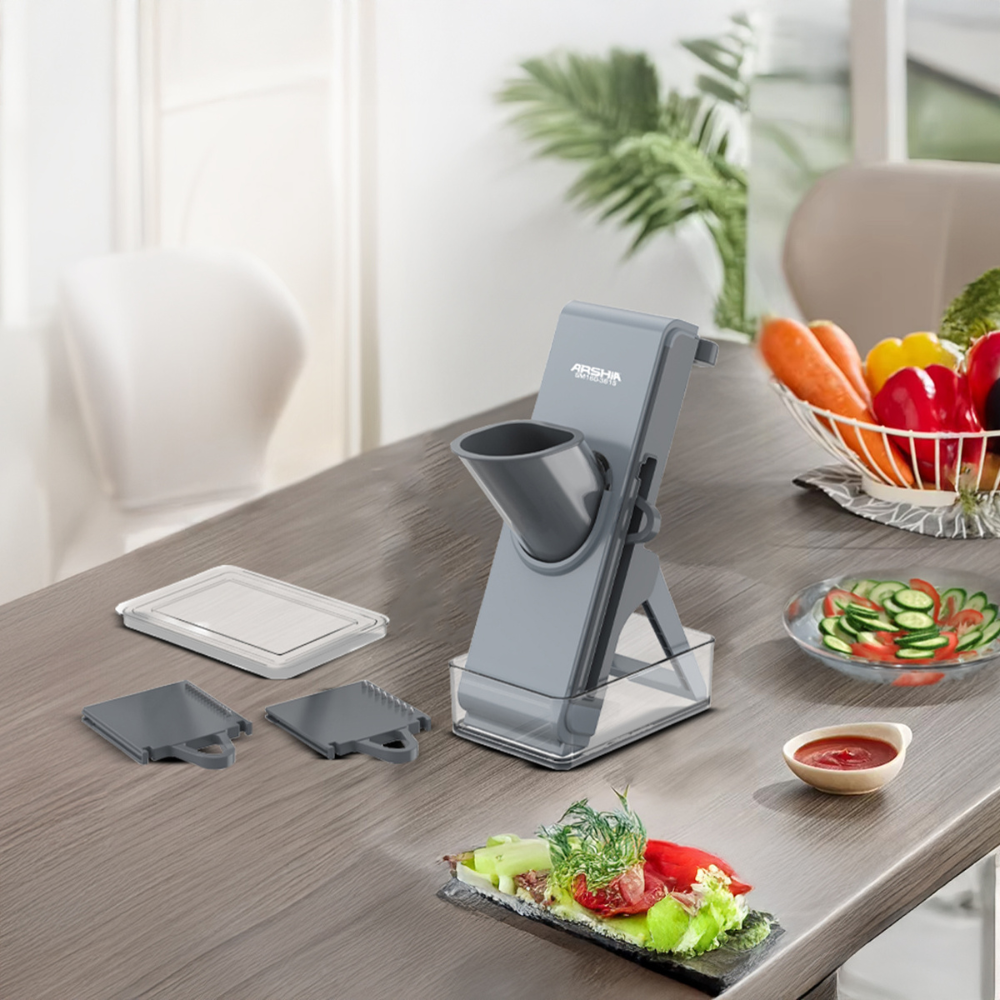 ARSHIA 4‑in‑1 Foldable Vegetable Slicer & Grater with Safety Guard & Storage Container
