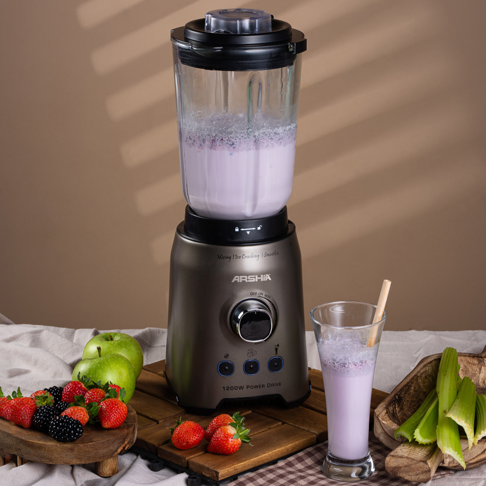 Arshia Table Blender with Grinder – 1200W Full Copper Motor, Glass Jar + Stainless Grinder Bowl