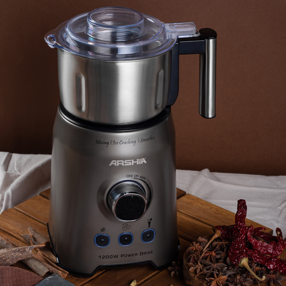Arshia Table Blender with Grinder – 1200W Full Copper Motor, Glass Jar + Stainless Grinder Bowl