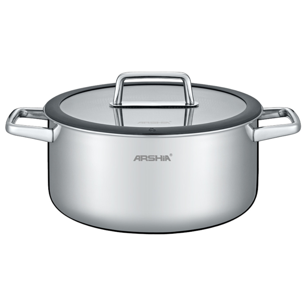 Arshia 18cm Tri-Ply Stainless Steel Casserole – 2.2L Capacity, Nonstick Interior, Induction Compatible