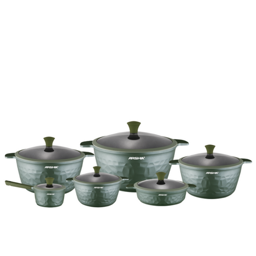 Arshia Premium Die-Casted Aluminium Green Diamond Cookware Set 12pcs – Non-Stick, Durable, Elegant Design