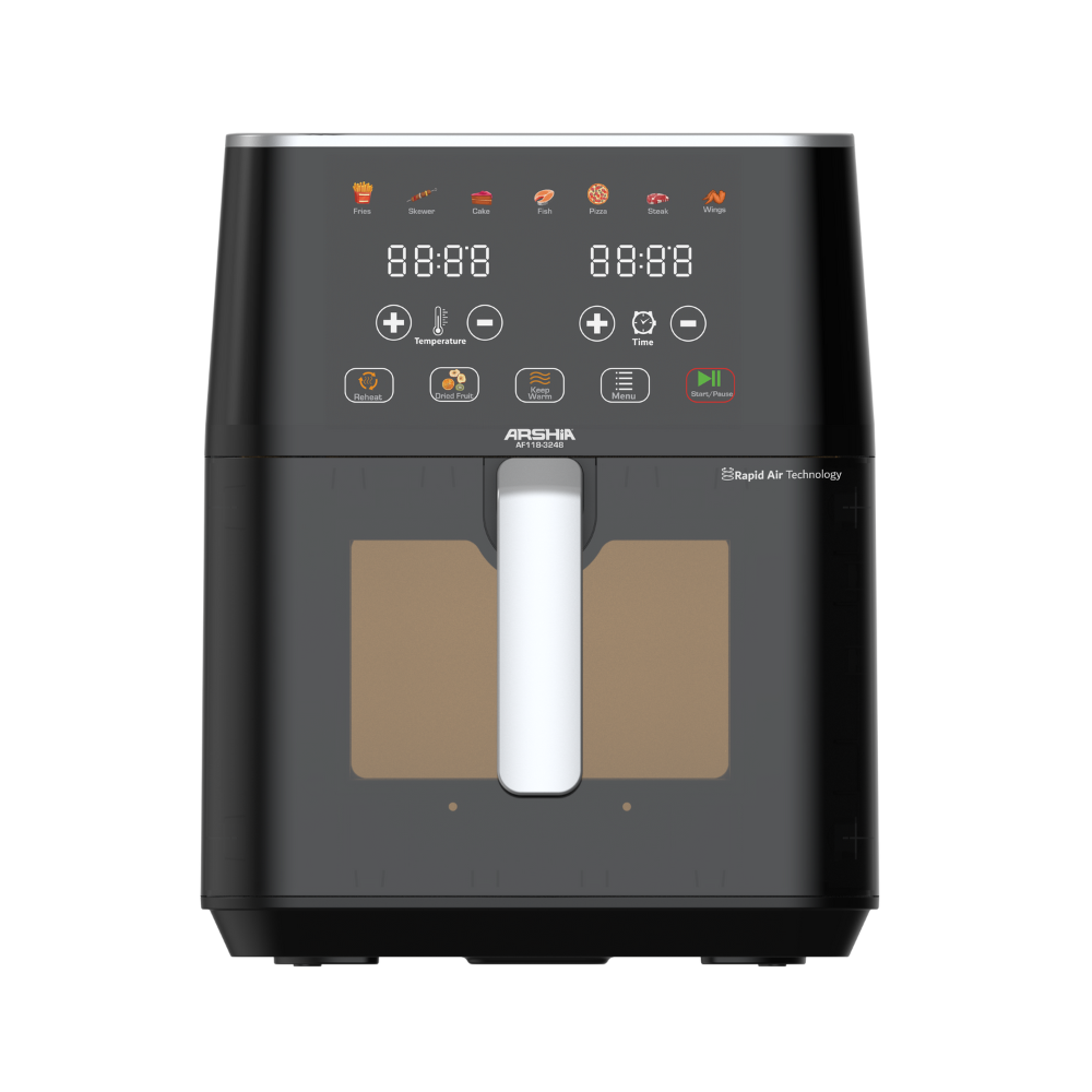 Arshia Cyclone Air Fryer 7.5L with Visible Window – Oil-Free Rapid Air Cooking