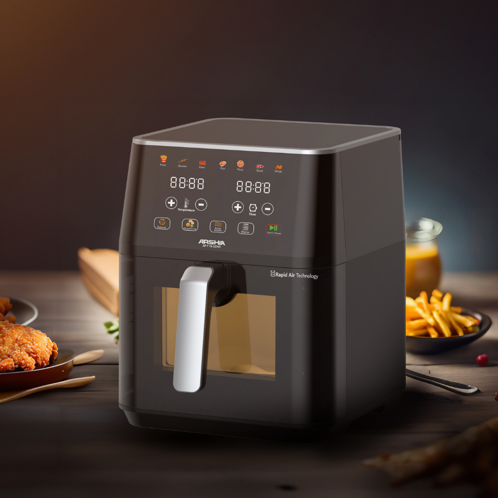 Arshia Cyclone Air Fryer 7.5L with Visible Window – Oil-Free Rapid Air Cooking