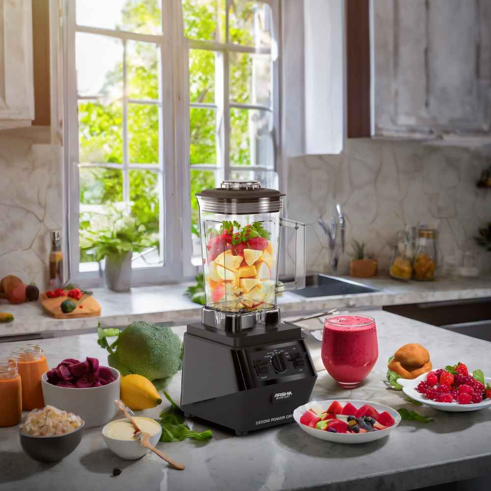 Arshia 2L Professional Blender – 2200W High-Power Motor, Multi-Function Programs, Quiet Operation, Food-Grade Jar, Anti-Slip Base