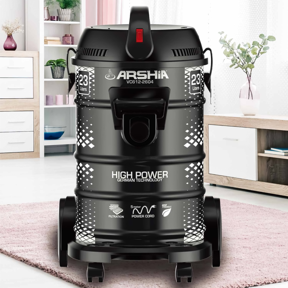 Arshia 2400W Drum Vacuum Cleaner – 23L Capacity, Turbo Brush, Copper Motor, for Home & Commercial Use