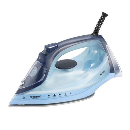 Arshia Steam Iron (Blue) – 2000-2400W Power, 320ml Water Tank, Anti-Drip & Anti-Calc Functions