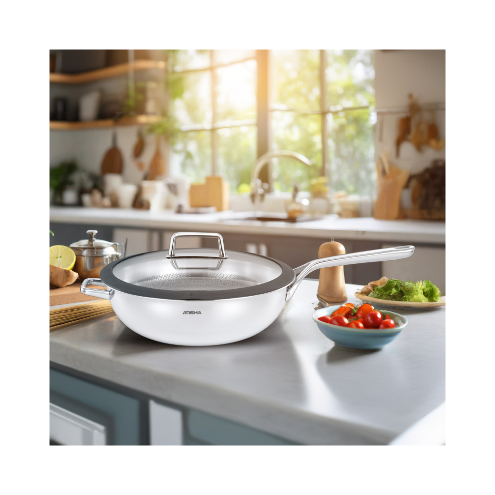 ARSHIA Stainless Steel Wokpan with Lid 26cm