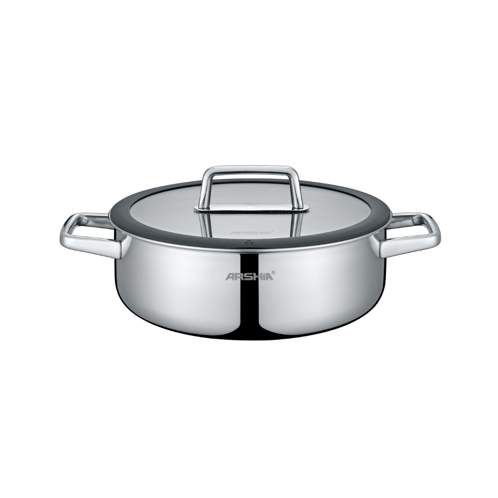 Arshia Triply Stainless Steel Double Handle Frypan with Lid 30cm – Non-Stick, Oven & Dishwasher Safe | Premium Cookware