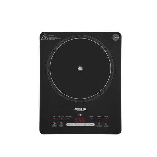 Arshia Induction Hob 2200W – Even Pro Technology, Raised Panel, 7 Multi Functions (Fry, Boil, Deep Fry, Steam, Soup, Boost) – Portable Electric Cooker