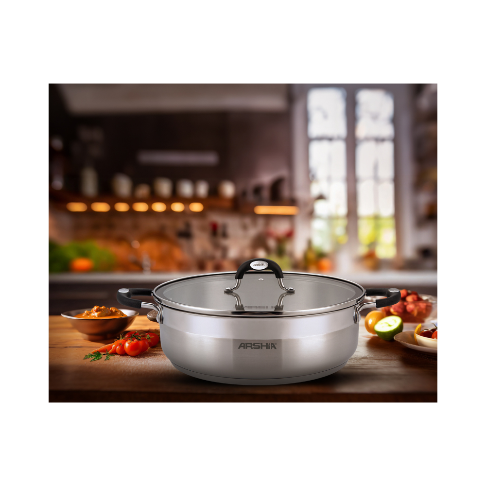 Arshia Stainless Steel Frypan Double Handle  with 2 Lids 32 cm