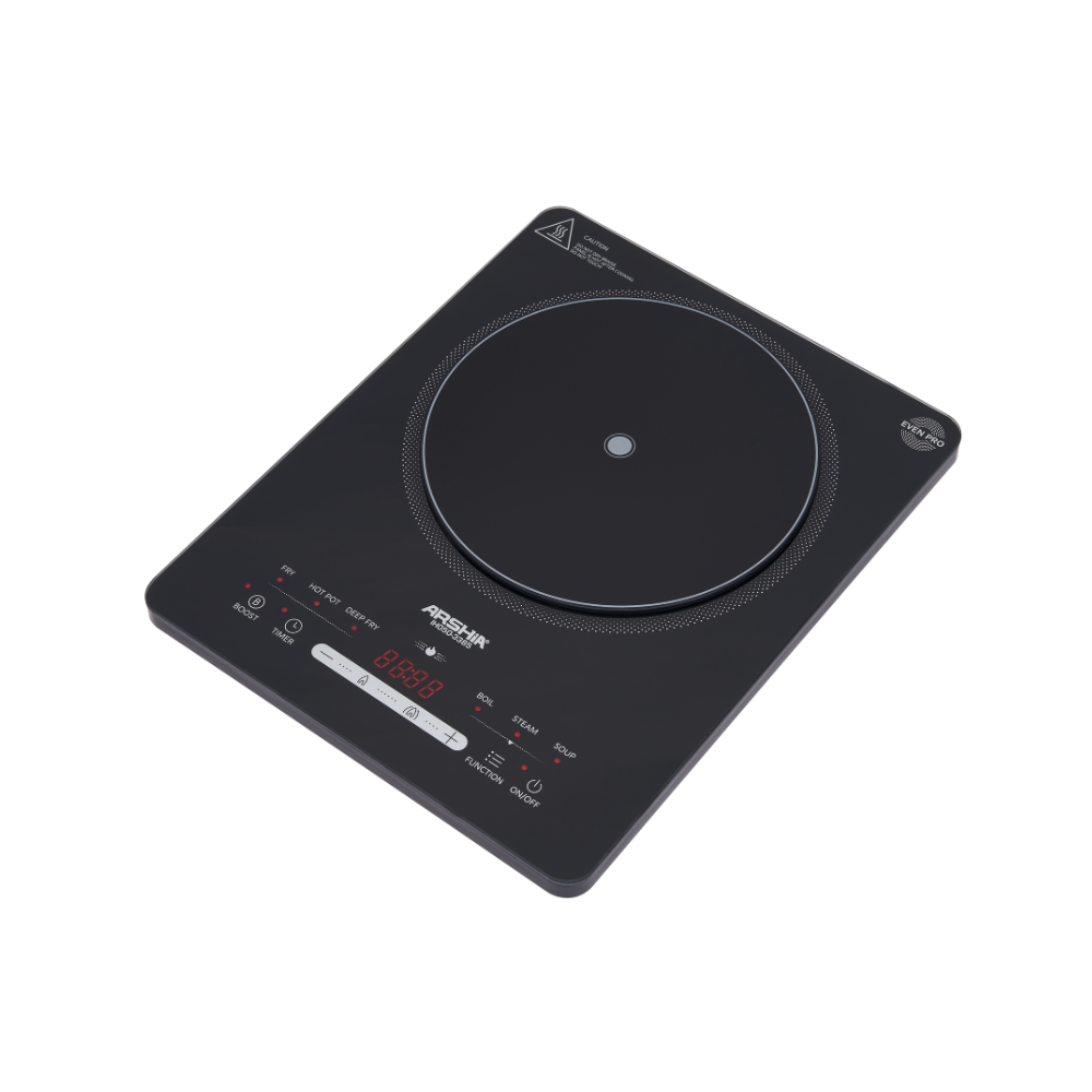 Arshia Induction Hob 2200W – Even Pro Technology, Raised Panel, 7 Multi Functions (Fry, Boil, Deep Fry, Steam, Soup, Boost) – Portable Electric Cooker