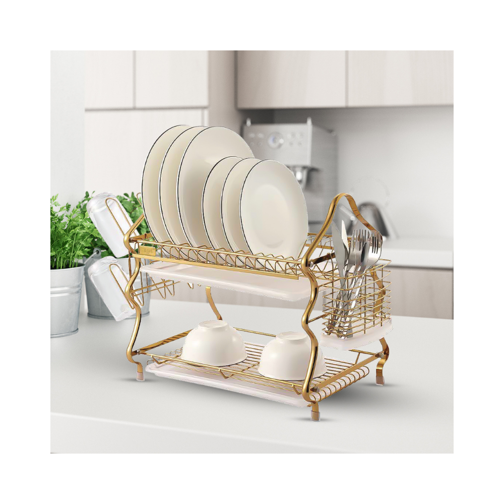 Flügel Gold Stainless Steel Dishrack – 1 Tray, Anti-Rust, Drainage Tray, Glassware Rack
