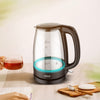 Arshia 1.7L Glass Electric Kettle. Features 2200W power, push-button lid, 360° base, neon indicator, and dry boil protection. Stylish and durable
