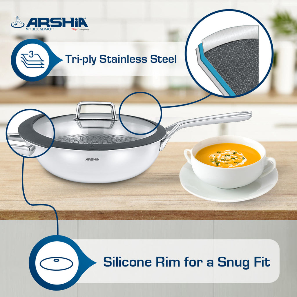 Arshia 9-Piece Stainless Steel Cookware Set – Premium Non-Stick Etched Surface, Oven-Safe, Induction Compatible