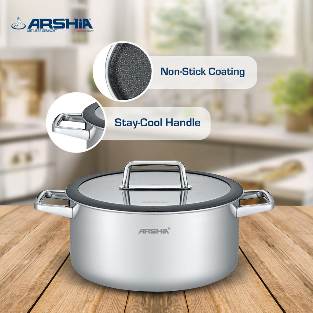 Arshia 9-Piece Stainless Steel Cookware Set – Premium Non-Stick Etched Surface, Oven-Safe, Induction Compatible