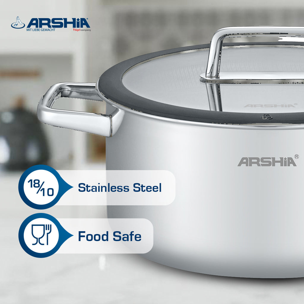 Arshia 9-Piece Stainless Steel Cookware Set – Premium Non-Stick Etched Surface, Oven-Safe, Induction Compatible
