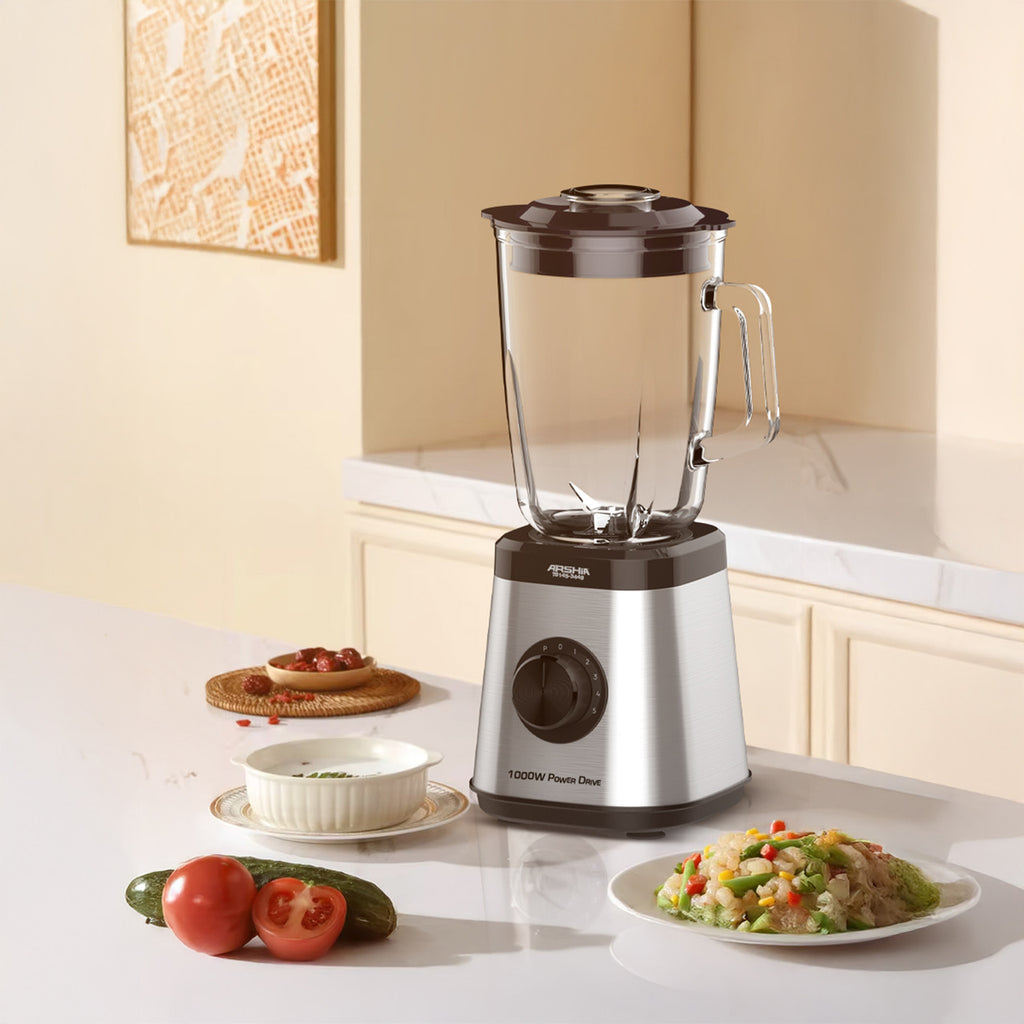 ARSHIA 1000W Table Blender – 1.5L Glass Jar, 6-Blade System, 5 Presets, Easy Speed Control, for Smoothies & Soups