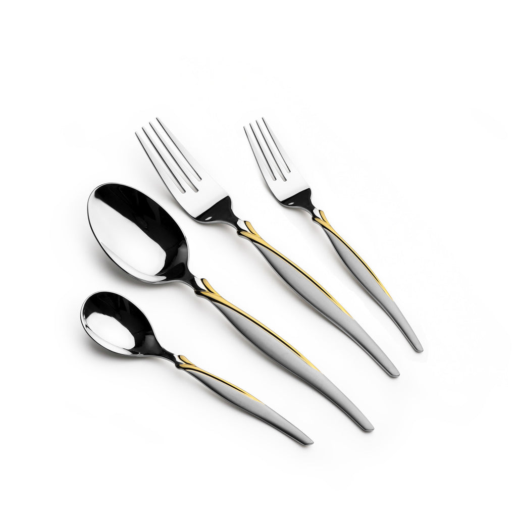 Arshia 48-piece Gold Silver Cutlery Set with Stand