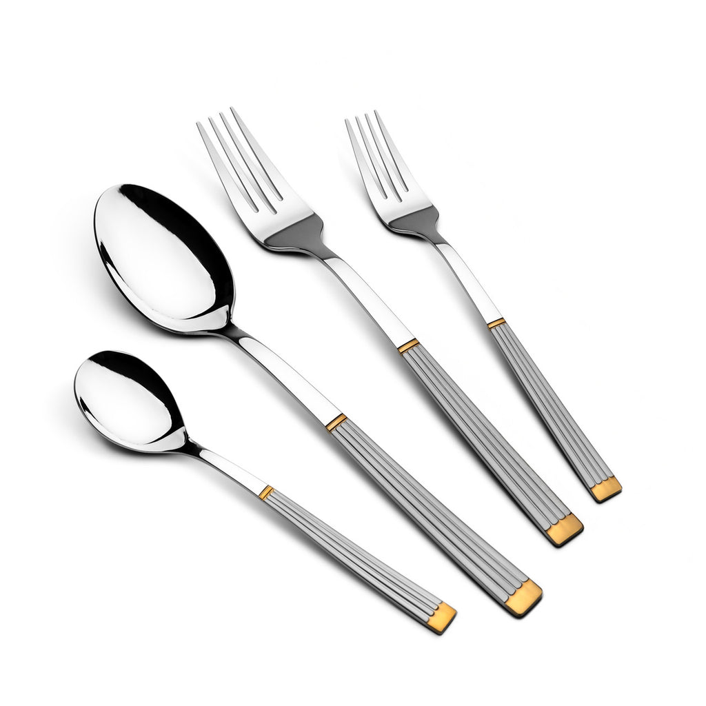 Arshia 48-piece Gold Silver Cutlery Set with Stand