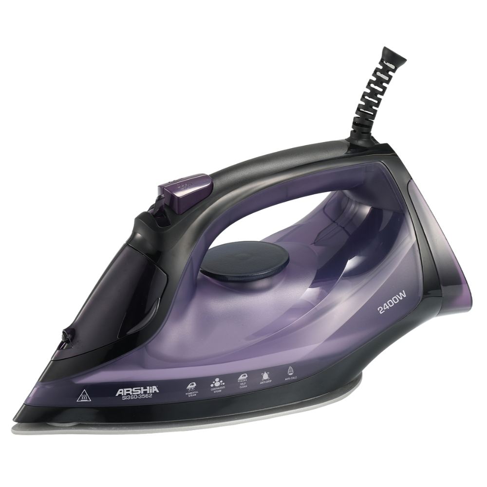 Arshia Steam Iron (Purple) – 2400W Power, 320ml Water Tank, Anti-Drip & Anti-Calc, Quick Heat-Up