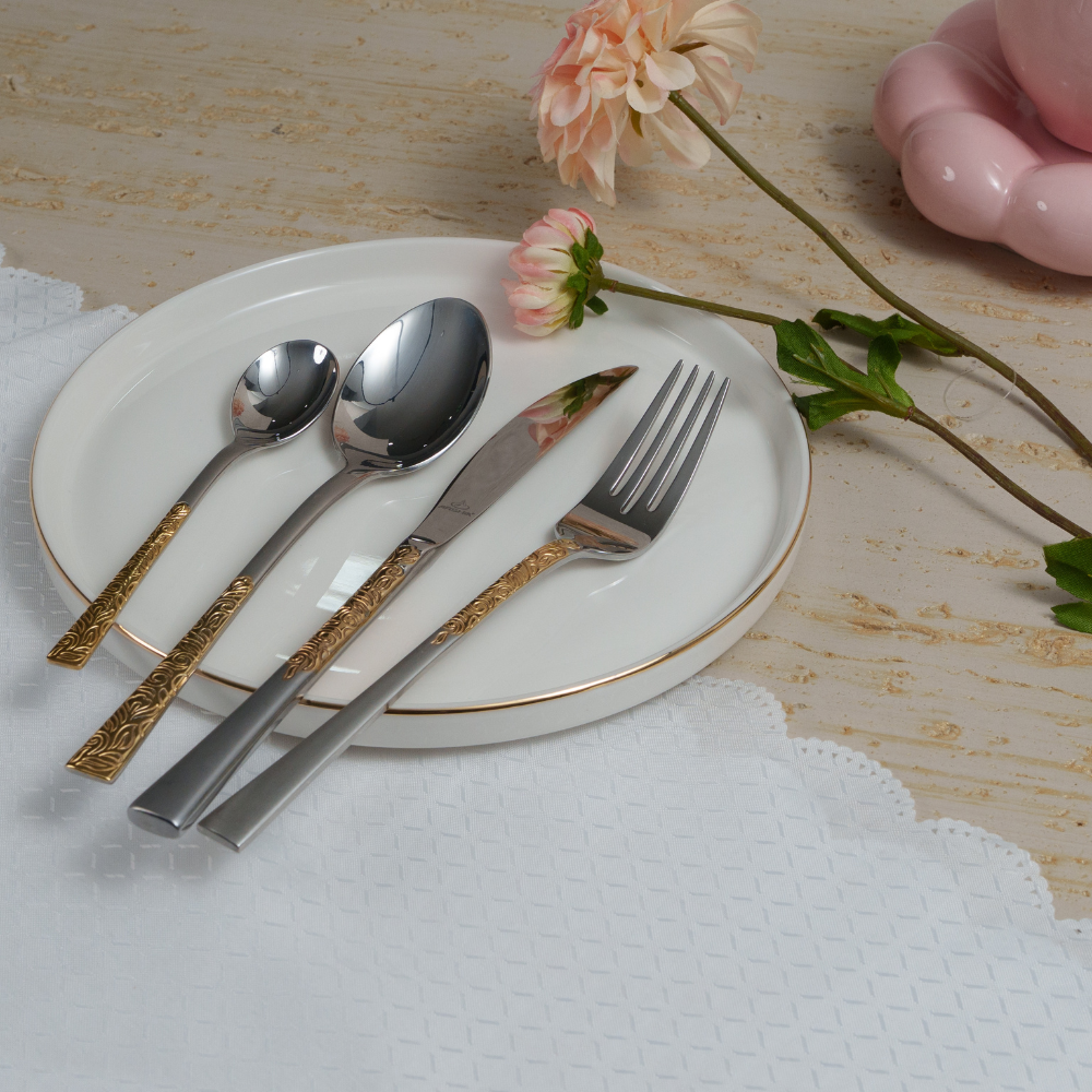 Arshia 95-Piece Gold & Silver Cutlery Set TM762GS – Premium 18/10 Stainless Steel Dual-Tone Flatware | Elegant Luxury Tableware