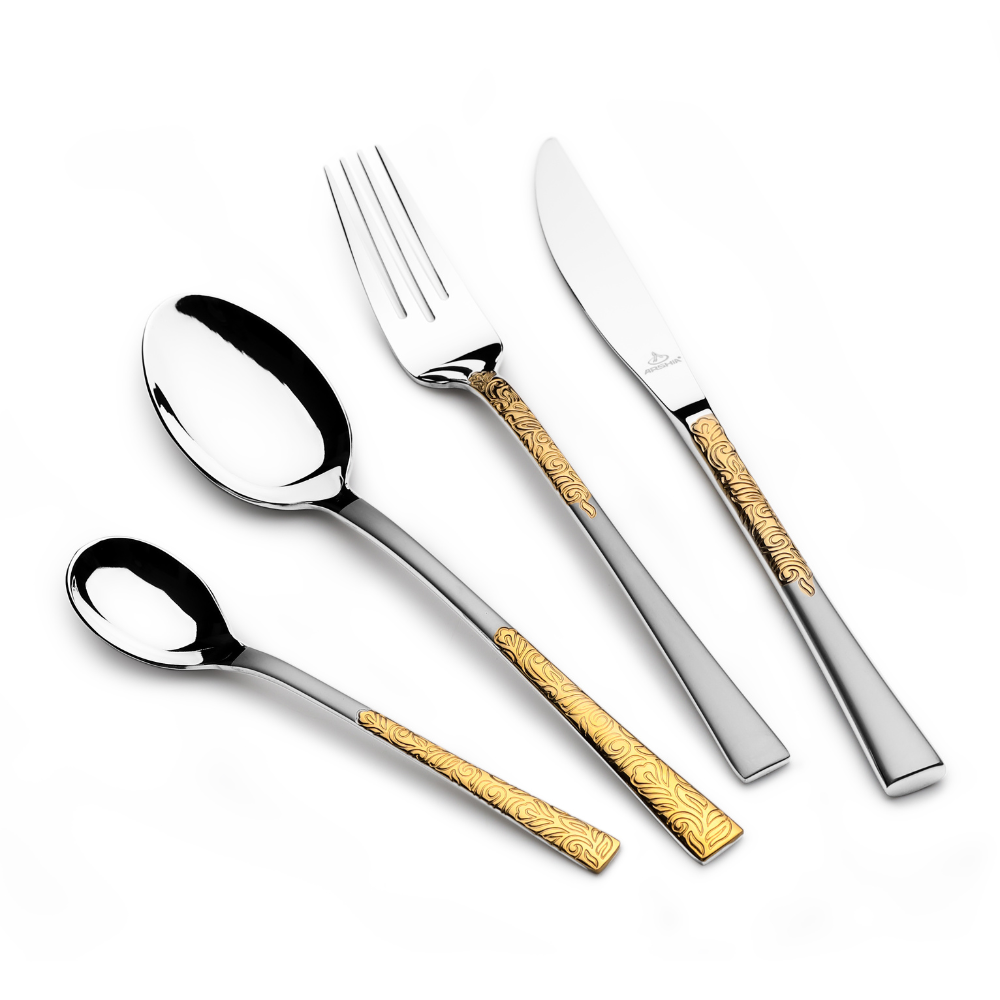 Arshia 95-Piece Gold & Silver Cutlery Set TM762GS – Premium 18/10 Stainless Steel Dual-Tone Flatware | Elegant Luxury Tableware