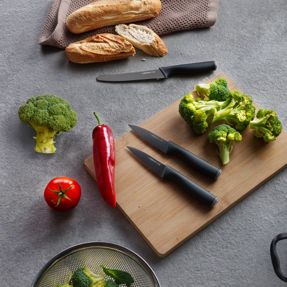 Arshia 3-Piece Stainless Steel Knife Set — 3.5″ Paring, 3.5″ Serrated & 5″ Tomato (1.5 mm Blades)