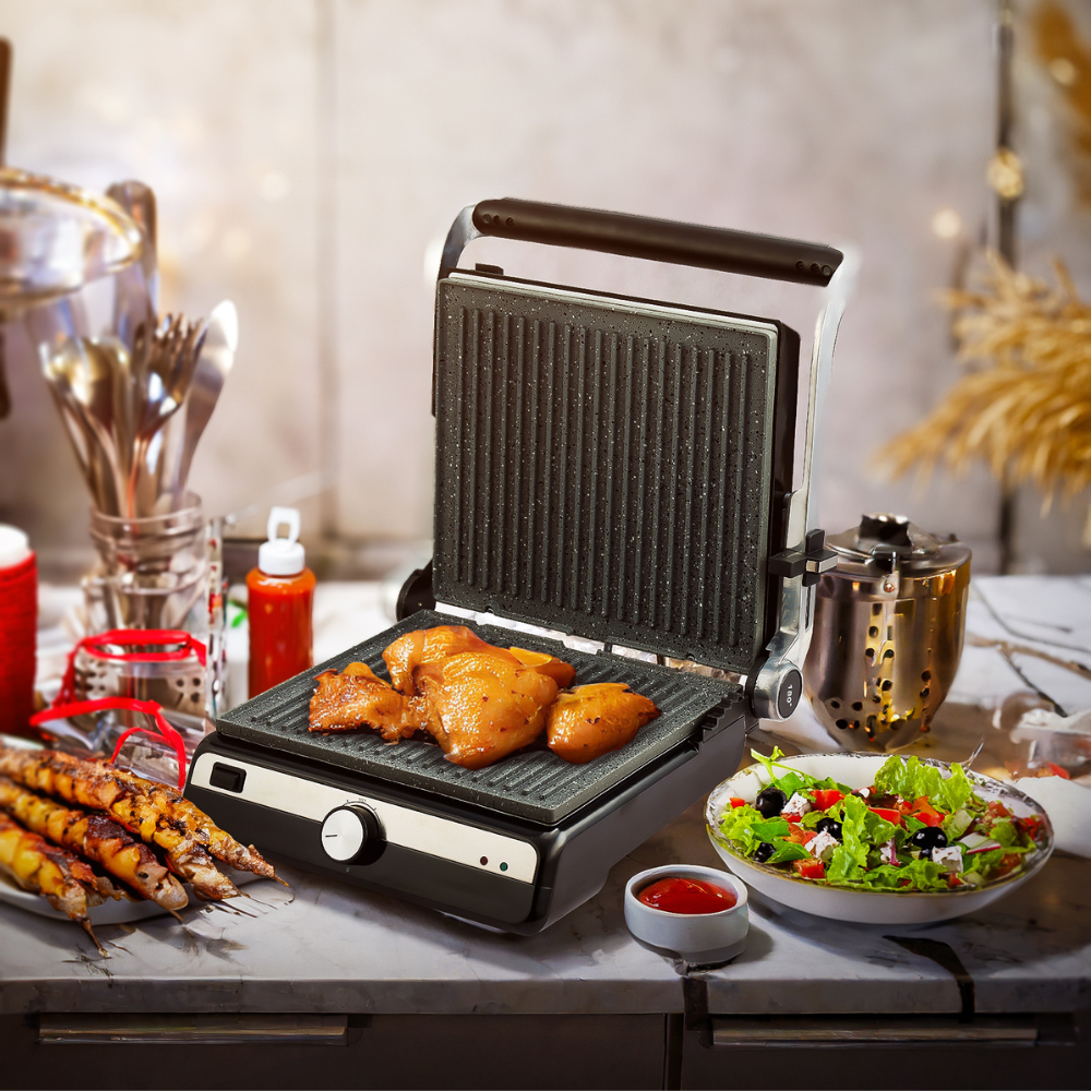 Arshia Smart Grill Pro 2000 W – 180° Flat-Open Electric Table Grill with Stone-Grain Coating