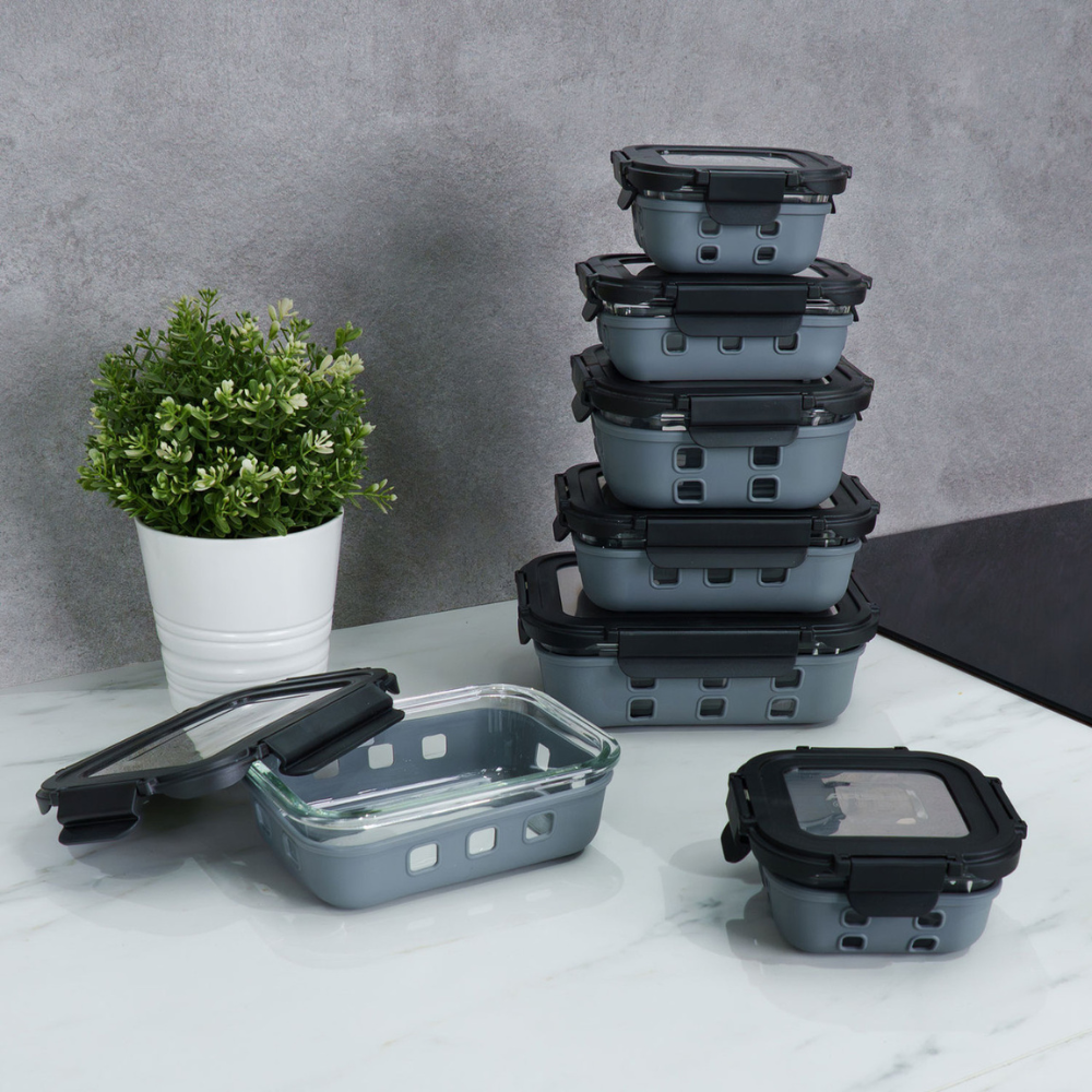 Arshia 12-Piece Premium Glass Food Container Set – Airtight Tempered Glass with Stainless-Steel Lids & Silicone Seal