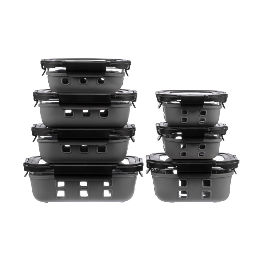 Arshia 12-Piece Premium Glass Food Container Set – Airtight Tempered Glass with Stainless-Steel Lids & Silicone Seal