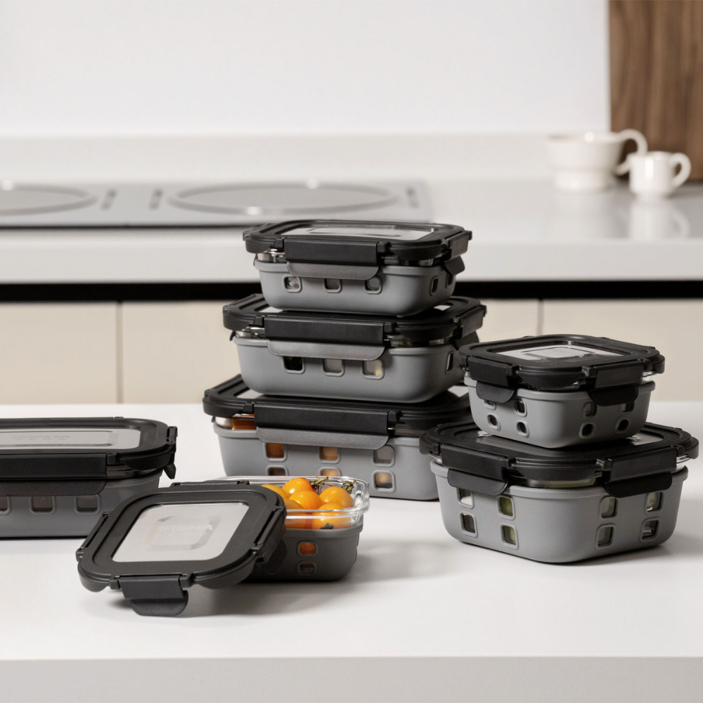 Arshia 12-Piece Premium Glass Food Container Set – Airtight Tempered Glass with Stainless-Steel Lids & Silicone Seal