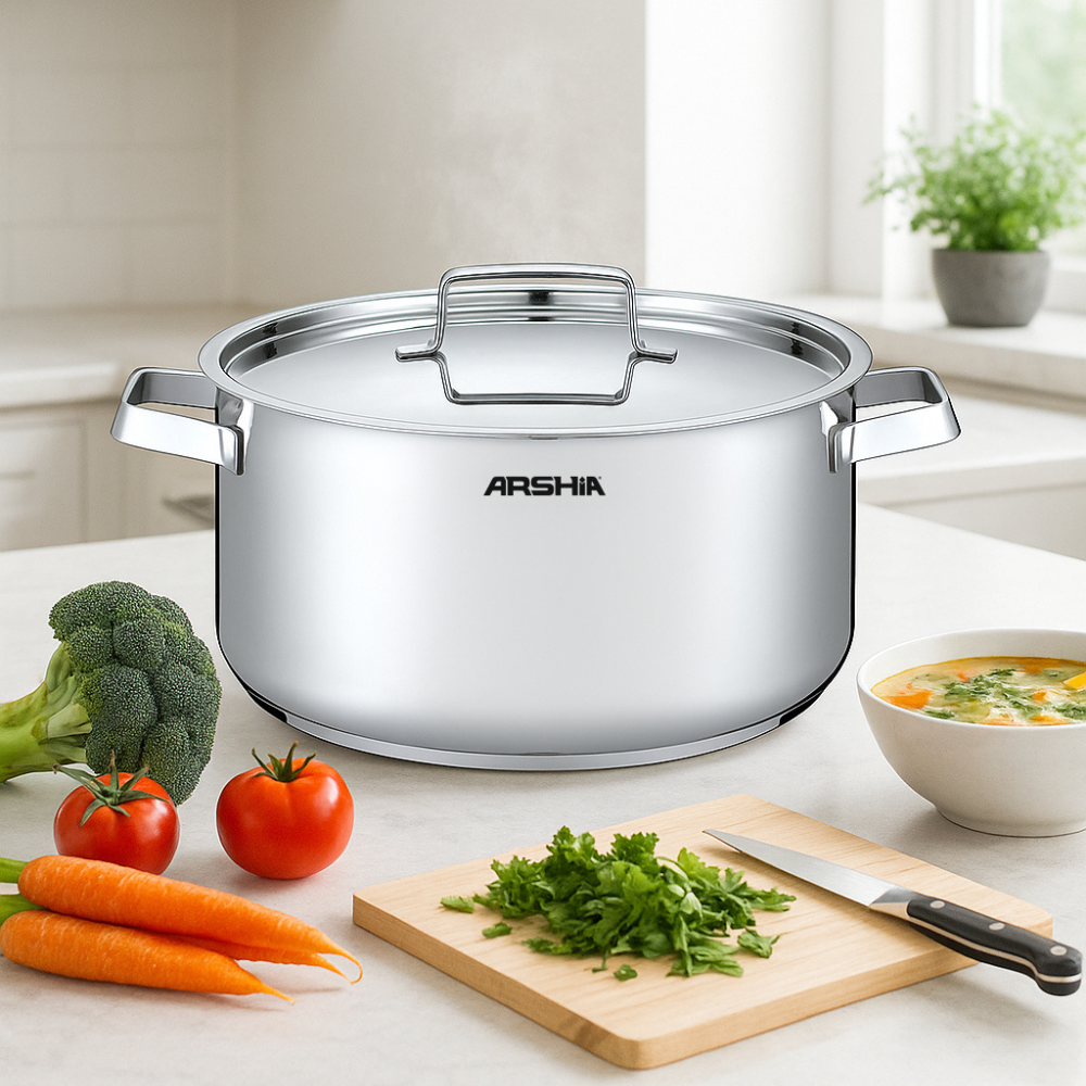 Arshia 16cm Premium Stainless Steel Casserole with Lid – 3-Layer Base, Mirror Finish, Induction Compatible