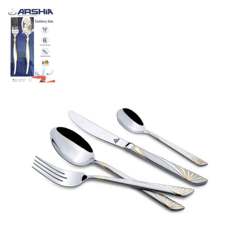 Gold Silver Dinner Spoon and Fork Cutlery 12pc Set