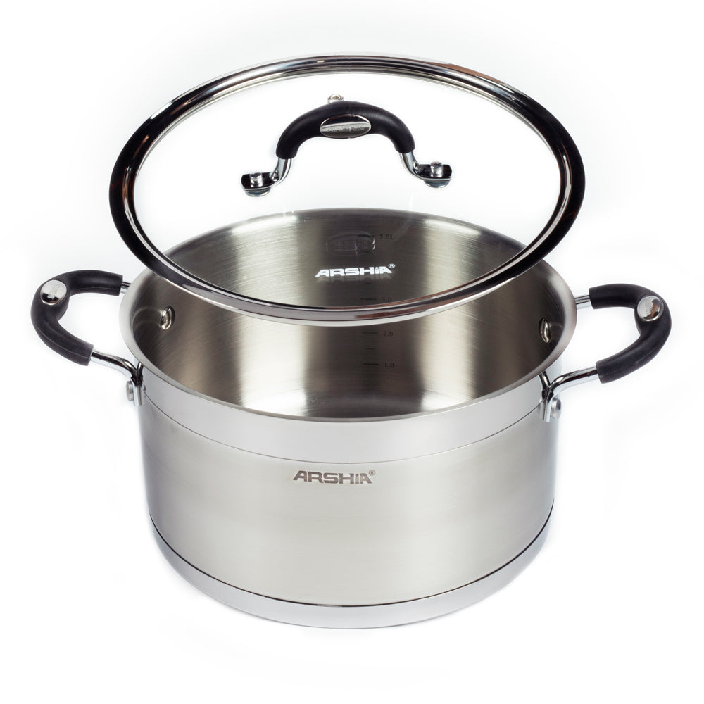 Arshia Stainless Steel Casserole with Glass Lid 24cm